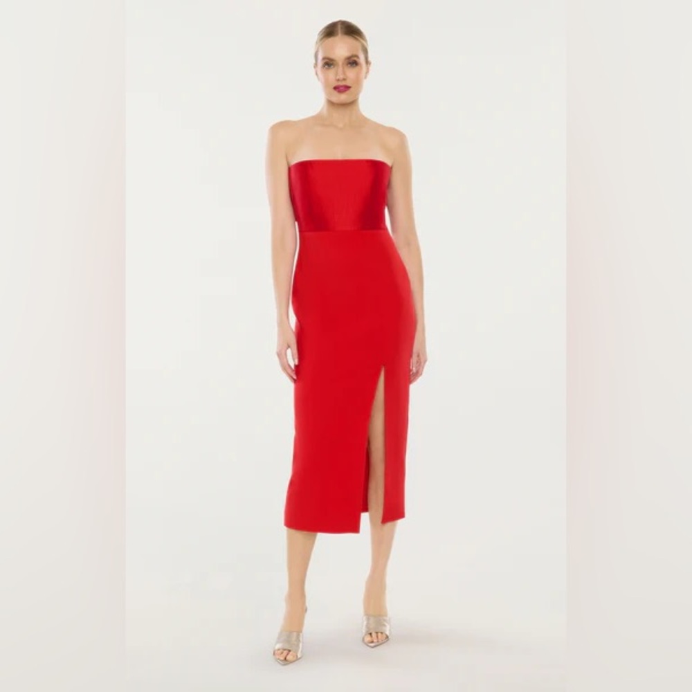 Likely Valerie Strapless Bow Back Dress Size 6 Red Midi Slit NWT